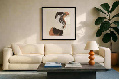 Mixed Modern III by Chris Paschke. Displayed in a glass frame with matte in a clean modern living room. Available as an archival giclee rolled canvas, fine art paper, or poster print. SKU 84551a.