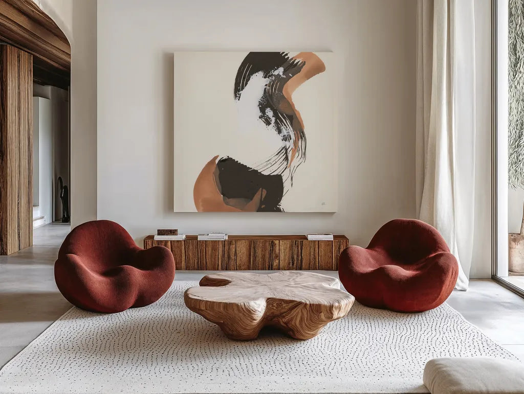 Mixed Modern III by Chris Paschke. Shown as extra-large giant wall art in a modern living room. Available as an archival giclee rolled canvas, fine art paper, or poster print. SKU 84551a.
