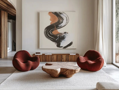Mixed Modern IV by Chris Paschke. Shown as extra-large giant wall art in a modern living room. Available as an archival giclee rolled canvas, fine art paper, or poster print. SKU 84552a.
