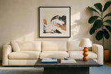 Mixed Modern V by Chris Paschke. Displayed in a glass frame with matte in a clean modern living room. Available as an archival giclee rolled canvas, fine art paper, or poster print. SKU 84553a.