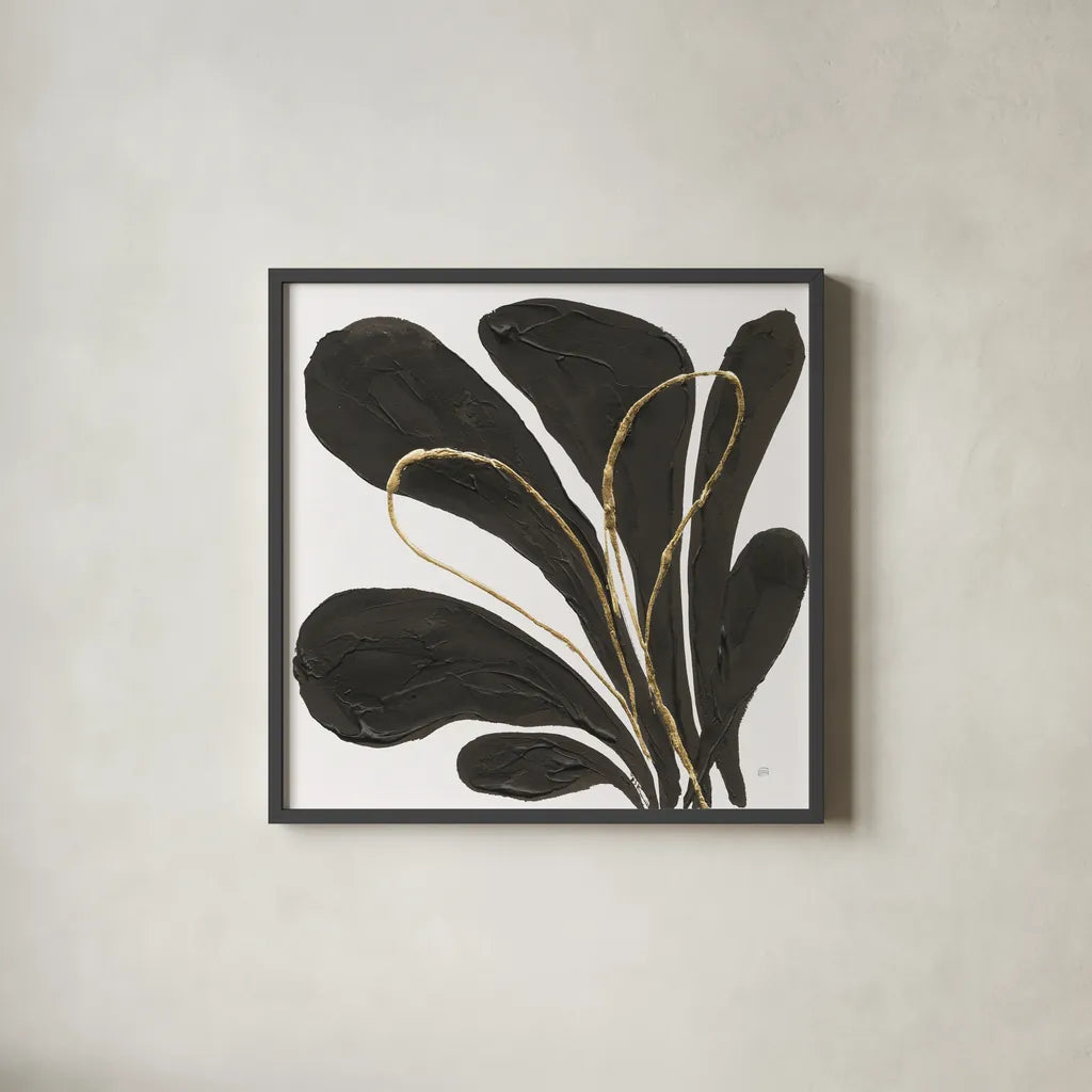 Mod Leaves I by Chris Paschke. Shown in a sleek black glass frame for a contemporary gallery look. Available as an archival giclee rolled canvas, fine art paper, or poster print. SKU 98225a.