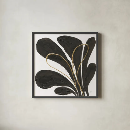 Mod Leaves I by Chris Paschke. Shown in a sleek black glass frame for a contemporary gallery look. Available as an archival giclee rolled canvas, fine art paper, or poster print. SKU 98225a.