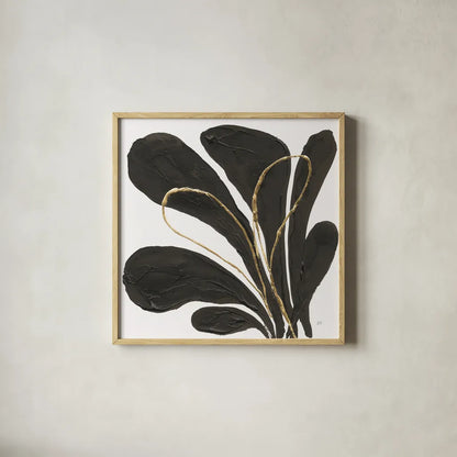 Mod Leaves I by Chris Paschke. Shown in a natural wood glass frame for a timeless modern aesthetic. Available as an archival giclee rolled canvas, fine art paper, or poster print. SKU 98225a.