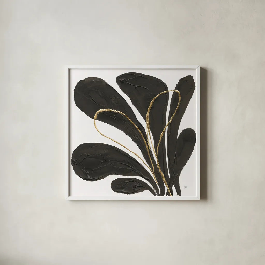 Mod Leaves I by Chris Paschke. Shown in a crisp white glass frame for a clean and minimalist style. Available as an archival giclee rolled canvas, fine art paper, or poster print. SKU 98225a.