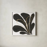 Mod Leaves I by Chris Paschke. Shown in a crisp white glass frame for a clean and minimalist style. Available as an archival giclee rolled canvas, fine art paper, or poster print. SKU 98225a.