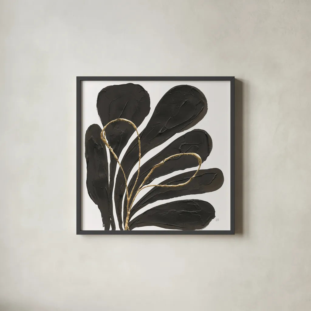 Mod Leaves II by Chris Paschke. Shown in a sleek black glass frame for a contemporary gallery look. Available as an archival giclee rolled canvas, fine art paper, or poster print. SKU 98226a.