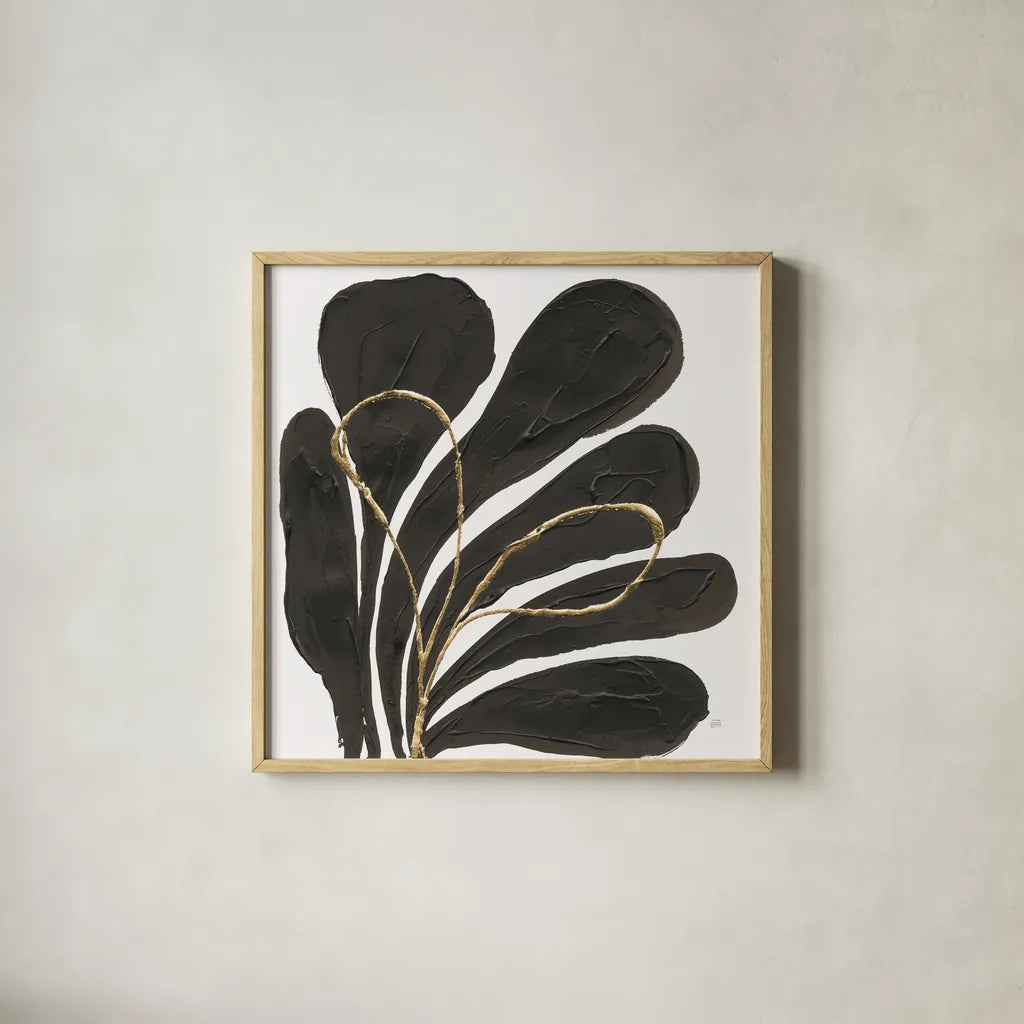 Mod Leaves II by Chris Paschke. Shown in a natural wood glass frame for a timeless modern aesthetic. Available as an archival giclee rolled canvas, fine art paper, or poster print. SKU 98226a.