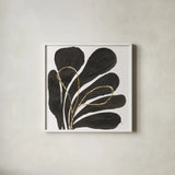 Mod Leaves II by Chris Paschke. Shown in a crisp white glass frame for a clean and minimalist style. Available as an archival giclee rolled canvas, fine art paper, or poster print. SKU 98226a.