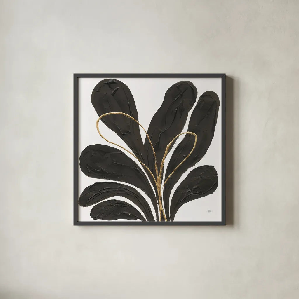 Mod Leaves III by Chris Paschke. Shown in a sleek black glass frame for a contemporary gallery look. Available as an archival giclee rolled canvas, fine art paper, or poster print. SKU 98227a.