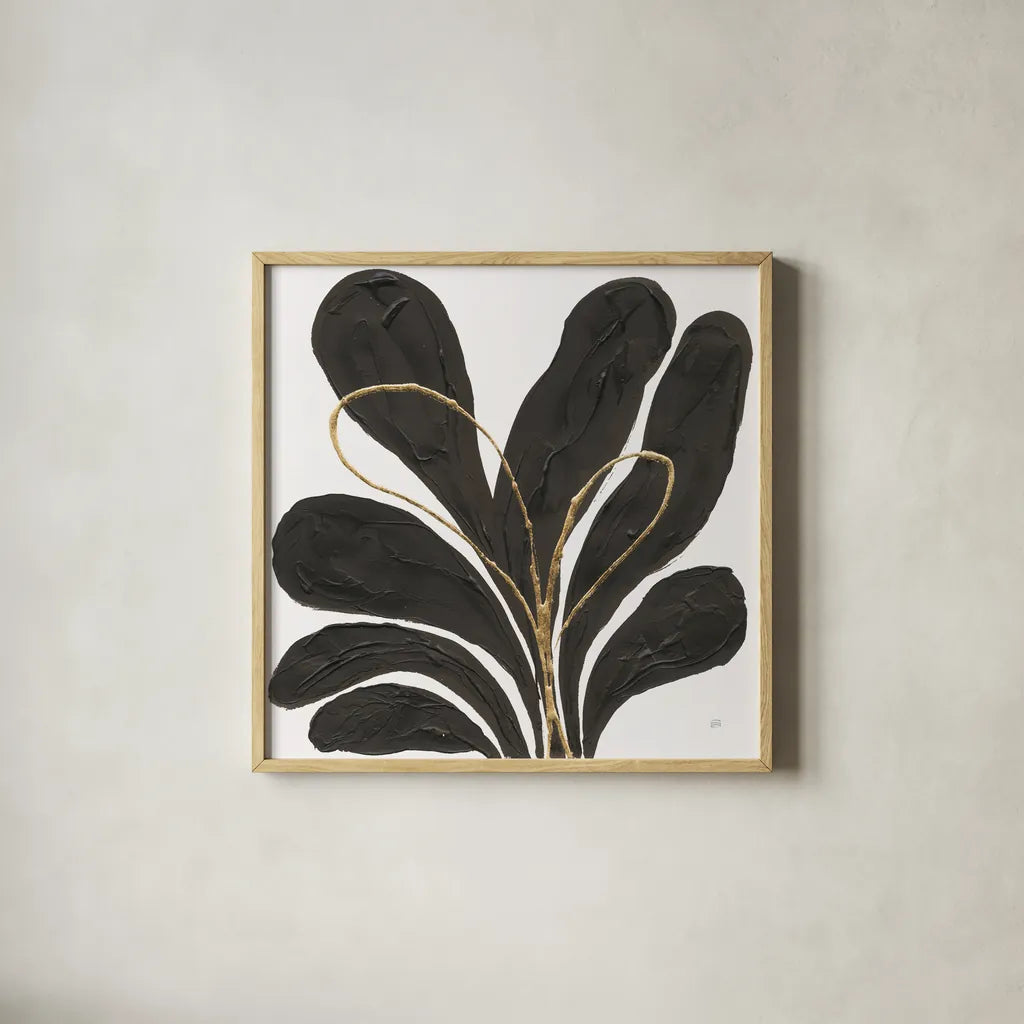 Mod Leaves III by Chris Paschke. Shown in a natural wood glass frame for a timeless modern aesthetic. Available as an archival giclee rolled canvas, fine art paper, or poster print. SKU 98227a.