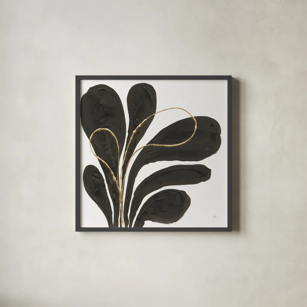 Mod Leaves IV by Chris Paschke. Shown in a sleek black glass frame for a contemporary gallery look. Available as an archival giclee rolled canvas, fine art paper, or poster print. SKU 98228a.