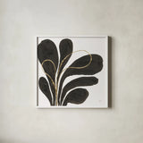 Mod Leaves IV by Chris Paschke. Shown in a crisp white glass frame for a clean and minimalist style. Available as an archival giclee rolled canvas, fine art paper, or poster print. SKU 98228a.
