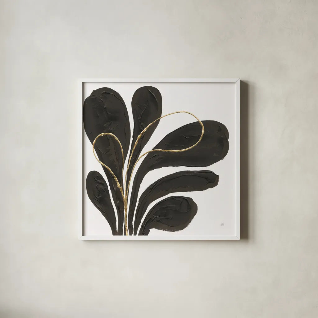 Mod Leaves IV by Chris Paschke. Shown in a crisp white glass frame for a clean and minimalist style. Available as an archival giclee rolled canvas, fine art paper, or poster print. SKU 98228a.