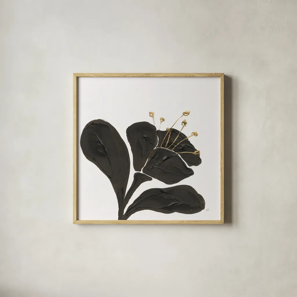 Mod Poppy I by Chris Paschke. Shown in a natural wood glass frame for a timeless modern aesthetic. Available as an archival giclee rolled canvas, fine art paper, or poster print. SKU 98229a.