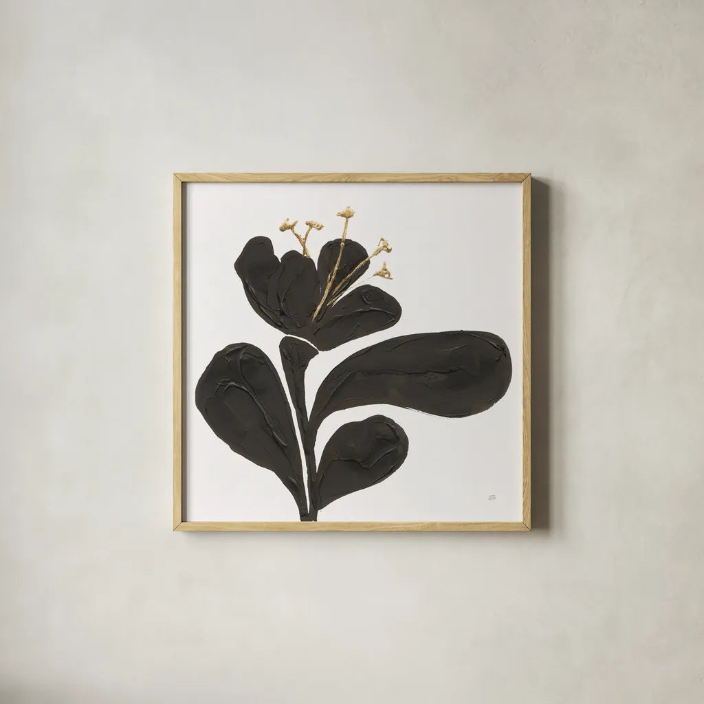 Mod Poppy IV by Chris Paschke. Shown in a natural wood glass frame for a timeless modern aesthetic. Available as an archival giclee rolled canvas, fine art paper, or poster print. SKU 98232a.