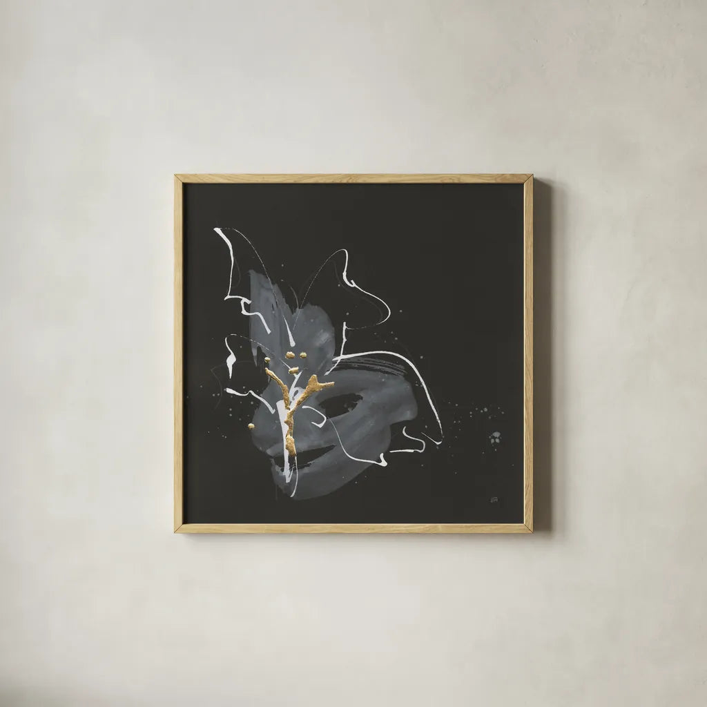 Modern Flower I by Chris Paschke. Shown in a natural wood glass frame for a timeless modern aesthetic. Available as an archival giclee rolled canvas, fine art paper, or poster print. SKU 73073a.