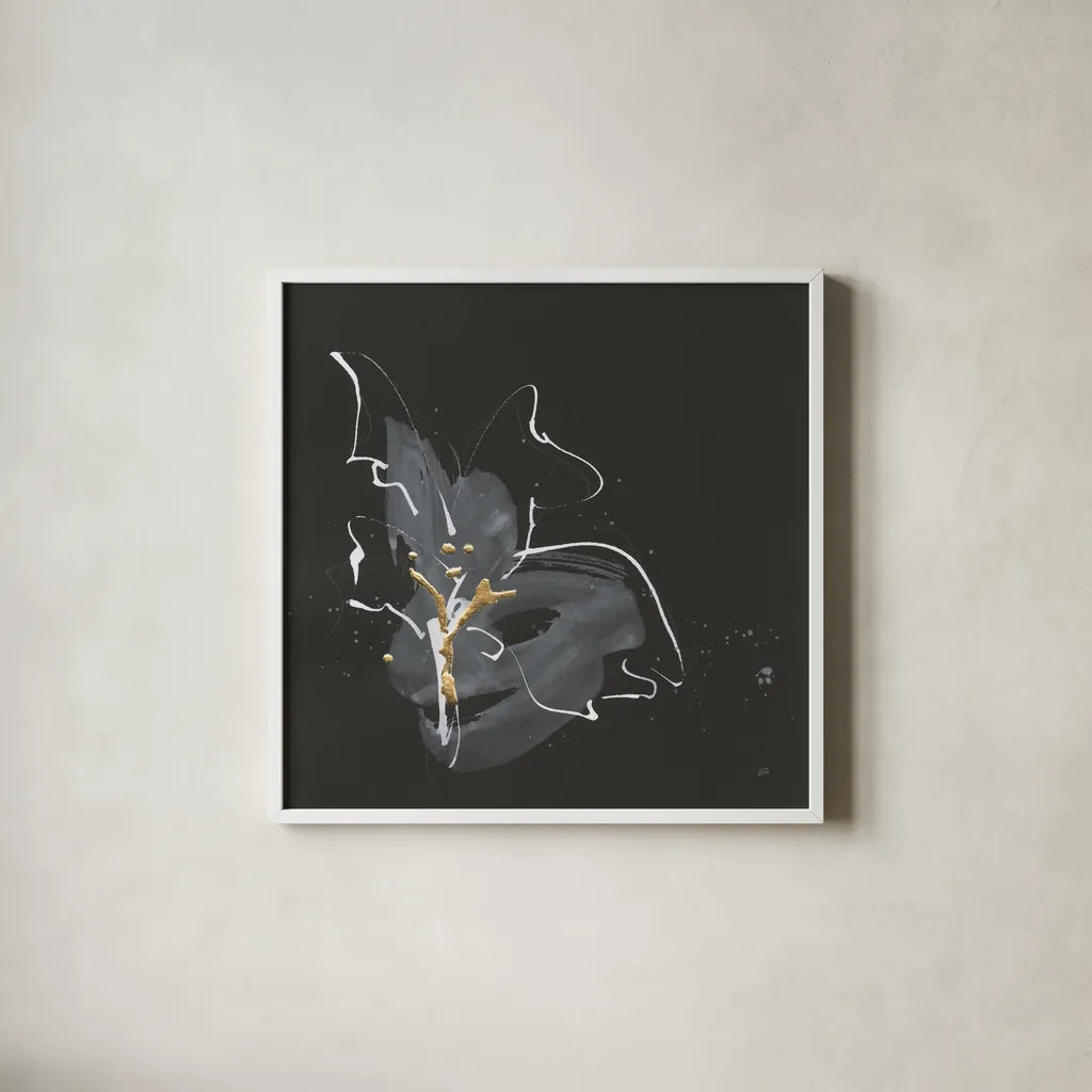 Modern Flower I by Chris Paschke. Shown in a crisp white glass frame for a clean and minimalist style. Available as an archival giclee rolled canvas, fine art paper, or poster print. SKU 73073a.