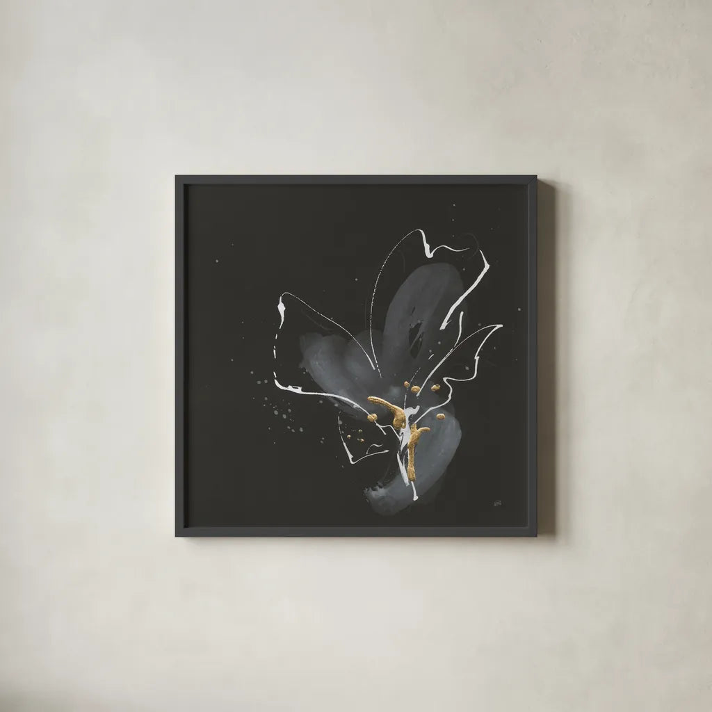 Modern Flower II by Chris Paschke. Shown in a sleek black glass frame for a contemporary gallery look. Available as an archival giclee rolled canvas, fine art paper, or poster print. SKU 73074a.
