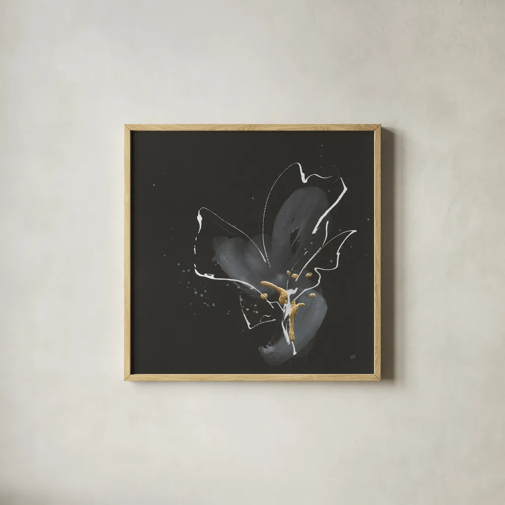 Modern Flower II by Chris Paschke. Shown in a natural wood glass frame for a timeless modern aesthetic. Available as an archival giclee rolled canvas, fine art paper, or poster print. SKU 73074a.