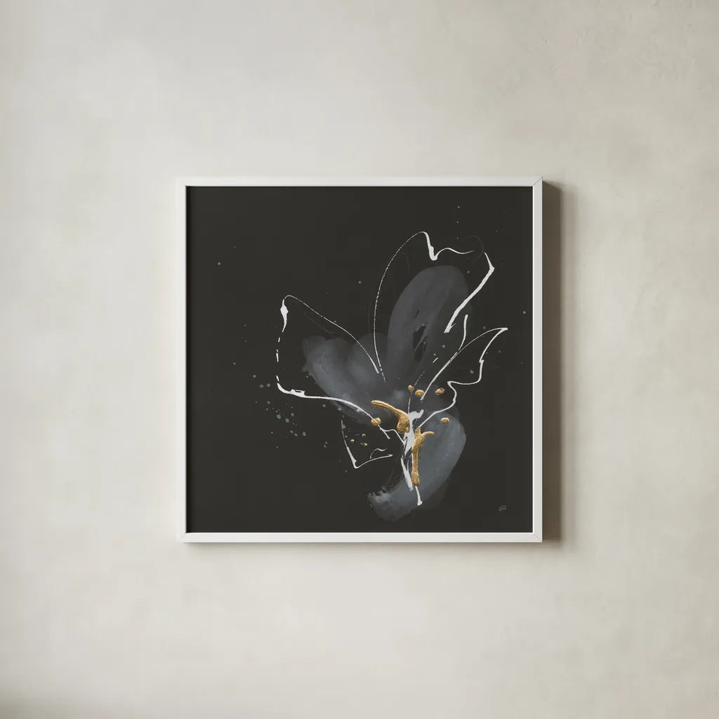 Modern Flower II by Chris Paschke. Shown in a crisp white glass frame for a clean and minimalist style. Available as an archival giclee rolled canvas, fine art paper, or poster print. SKU 73074a.