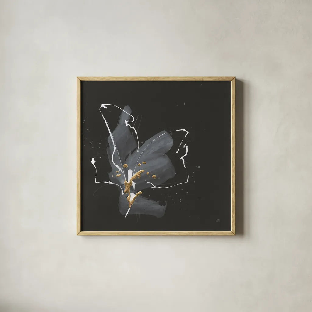 Modern Flower III by Chris Paschke. Shown in a natural wood glass frame for a timeless modern aesthetic. Available as an archival giclee rolled canvas, fine art paper, or poster print. SKU 73075a.