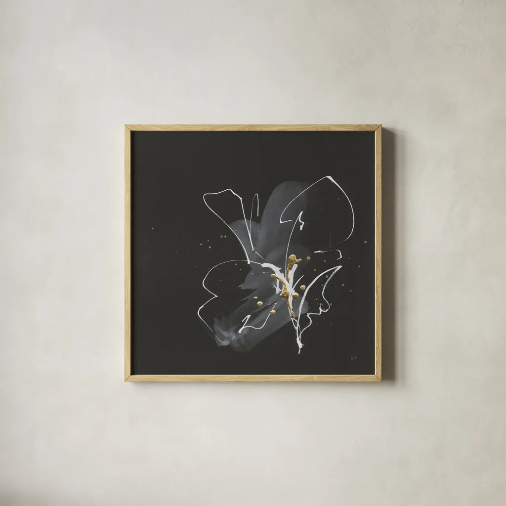 Modern Flower IV by Chris Paschke. Shown in a natural wood glass frame for a timeless modern aesthetic. Available as an archival giclee rolled canvas, fine art paper, or poster print. SKU 73076a.
