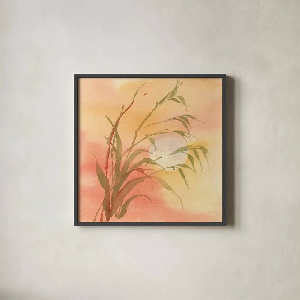 Moon Season Autumn by Chris Paschke. Shown in a sleek black glass frame for a contemporary gallery look. Available as an archival giclee rolled canvas, fine art paper, or poster print. SKU 65456a.