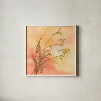 Moon Season Autumn by Chris Paschke. Shown in a crisp white glass frame for a clean and minimalist style. Available as an archival giclee rolled canvas, fine art paper, or poster print. SKU 65456a.