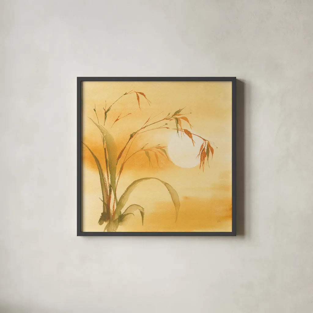 Moon Season Summer by Chris Paschke. Shown in a sleek black glass frame for a contemporary gallery look. Available as an archival giclee rolled canvas, fine art paper, or poster print. SKU 65459a.