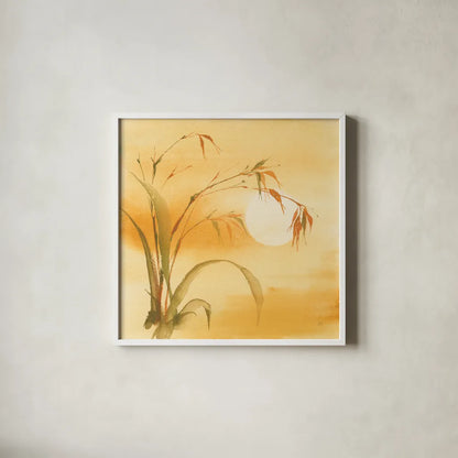 Moon Season Summer by Chris Paschke. Shown in a crisp white glass frame for a clean and minimalist style. Available as an archival giclee rolled canvas, fine art paper, or poster print. SKU 65459a.