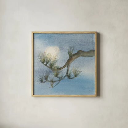 Moon Season Winter by Chris Paschke. Shown in a natural wood glass frame for a timeless modern aesthetic. Available as an archival giclee rolled canvas, fine art paper, or poster print. SKU 65457a.