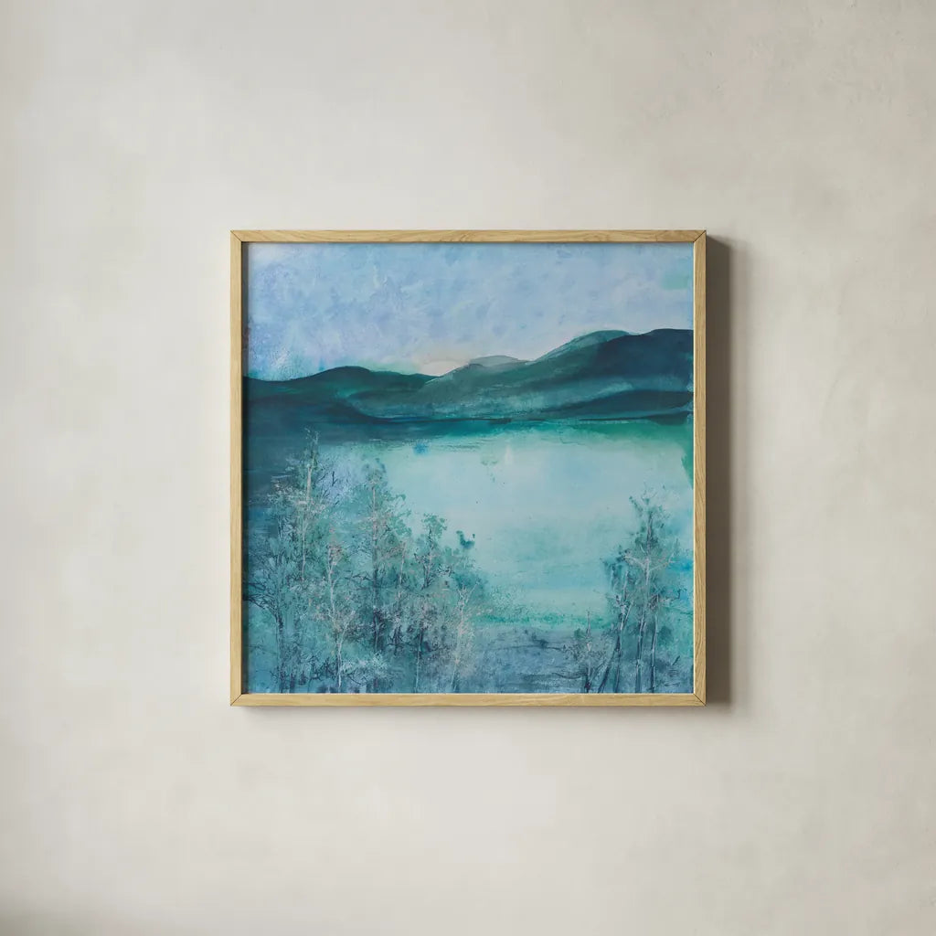 Moonrise by Chris Paschke. Shown in a natural wood glass frame for a timeless modern aesthetic. Available as an archival giclee rolled canvas, fine art paper, or poster print. SKU 23952a.