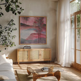Morning Passion by Chris Paschke. Shown in a natural wood frame in a cozy modern living room. Available as an archival giclee rolled canvas, fine art paper, or poster print. SKU 23953a.