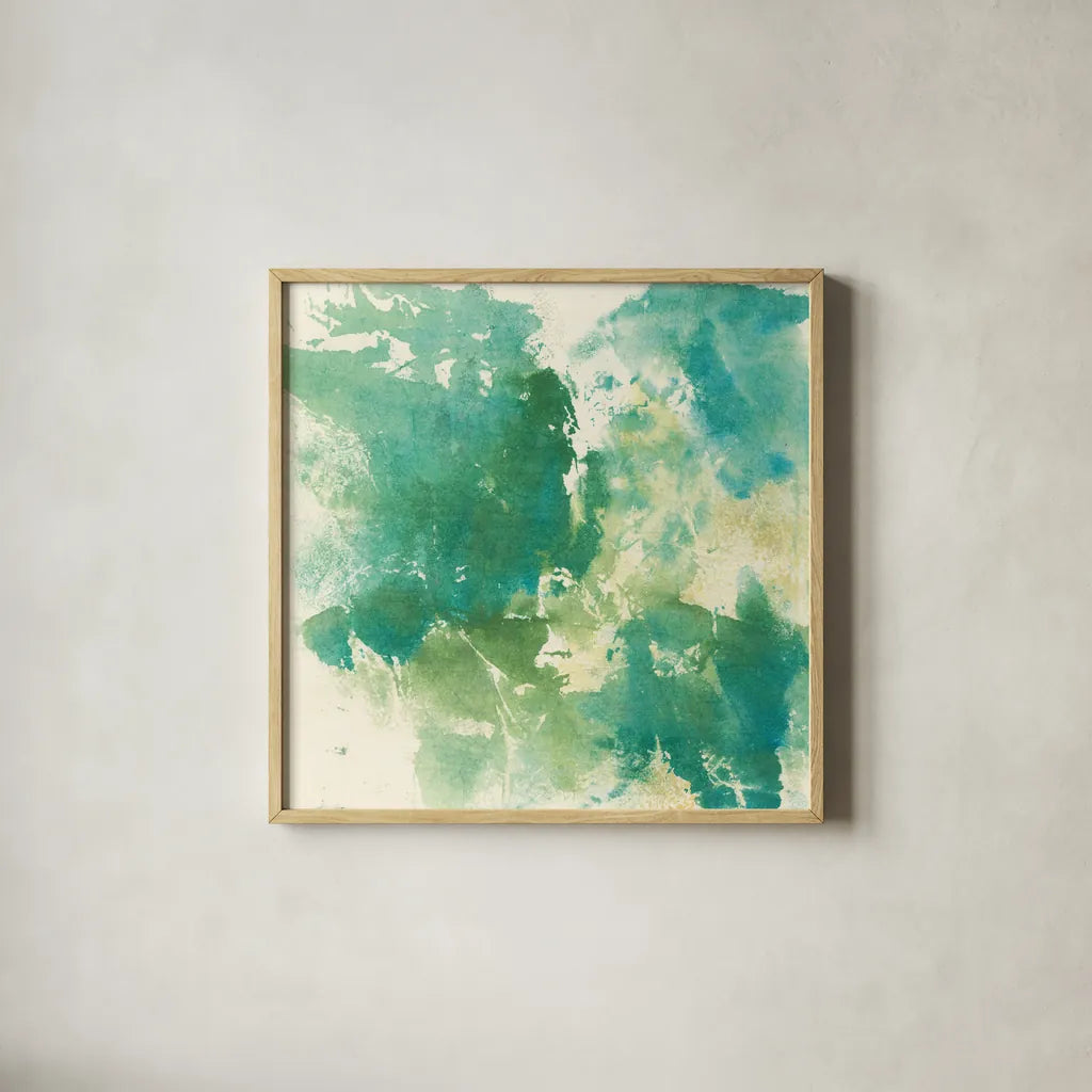 Mossy Rock I by Chris Paschke. Shown in a natural wood glass frame for a timeless modern aesthetic. Available as an archival giclee rolled canvas, fine art paper, or poster print. SKU 37165a.