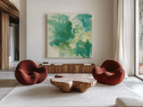 Mossy Rock I by Chris Paschke. Shown as extra-large giant wall art in a modern living room. Available as an archival giclee rolled canvas, fine art paper, or poster print. SKU 37165a.
