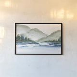 Mountain Fog by Chris Paschke. shown as a paper print in a black flame. Available as a archival giclee rolled canvas, fine art paper, or poster print. SKU 83112i.