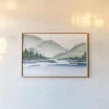 Mountain Fog by Chris Paschke. shown as a paper print in a natural frame. Available as a archival giclee rolled canvas, fine art paper, or poster print. SKU 83112i.