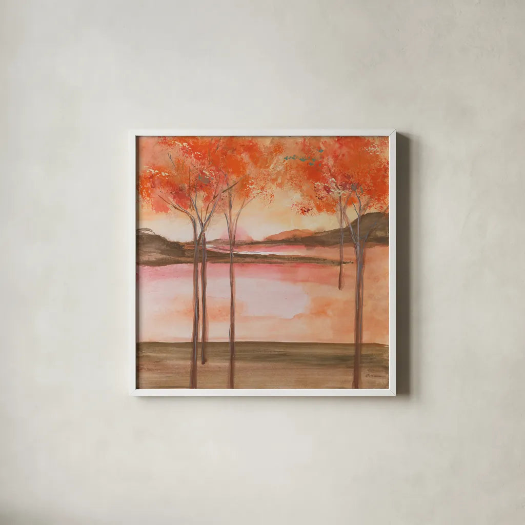 Mountain Meadow I by Chris Paschke. Shown in a crisp white glass frame for a clean and minimalist style. Available as an archival giclee rolled canvas, fine art paper, or poster print. SKU 23954a.