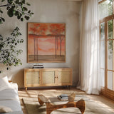 Mountain Meadow II by Chris Paschke. Shown in a natural wood frame in a cozy modern living room. Available as an archival giclee rolled canvas, fine art paper, or poster print. SKU 23955a.
