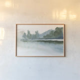 Mountain Mist I by Chris Paschke. shown as a paper print in a natural frame. Available as a archival giclee rolled canvas, fine art paper, or poster print. SKU 83103i.
