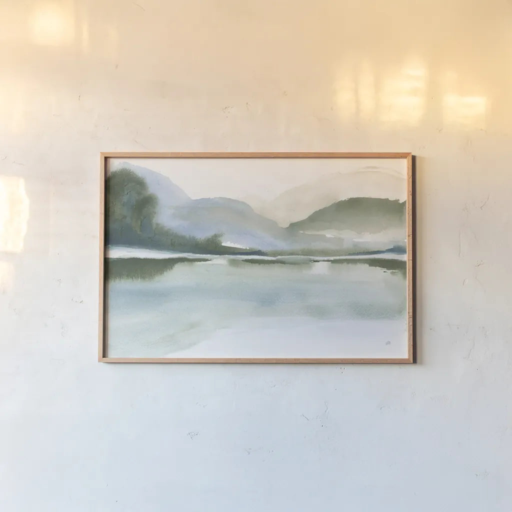 Mountain Mist II by Chris Paschke. shown as a paper print in a natural frame. Available as a archival giclee rolled canvas, fine art paper, or poster print. SKU 83104i.