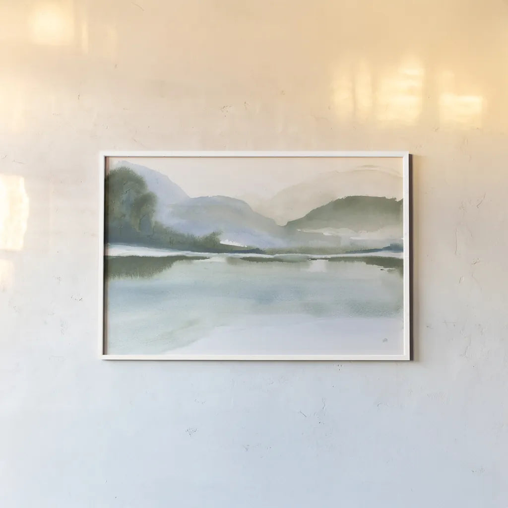 Mountain Mist II by Chris Paschke. shown as a paper print in a white frame. Available as a archival giclee rolled canvas, fine art paper, or poster print. SKU 83104i.