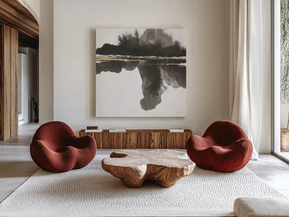 Mountain Reflection by Chris Paschke. Shown as extra-large giant wall art in a modern living room. Available as an archival giclee rolled canvas, fine art paper, or poster print. SKU 74361a.