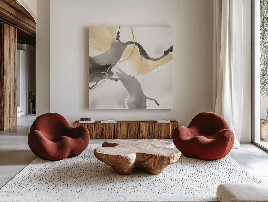 Natural Ebony IV by Chris Paschke. Shown as extra-large giant wall art in a modern living room. Available as an archival giclee rolled canvas, fine art paper, or poster print. SKU 74359a.