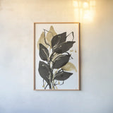 Natural Leaves I by Chris Paschke. shown as a paper print in a natural frame. Available as a archival giclee rolled canvas, fine art paper, or poster print. SKU 81345h.