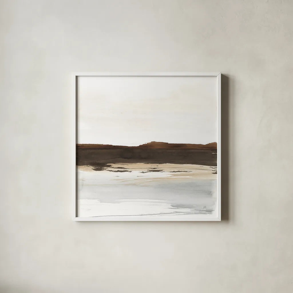 Neutral Dunes I by Chris Paschke. Shown in a crisp white glass frame for a clean and minimalist style. Available as an archival giclee rolled canvas, fine art paper, or poster print. SKU 78473a.