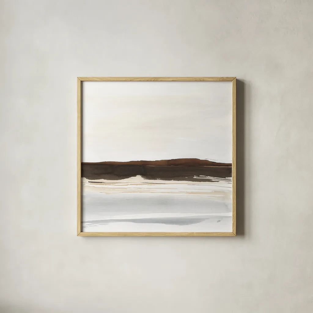 Neutral Dunes II by Chris Paschke. Shown in a natural wood glass frame for a timeless modern aesthetic. Available as an archival giclee rolled canvas, fine art paper, or poster print. SKU 78474a.