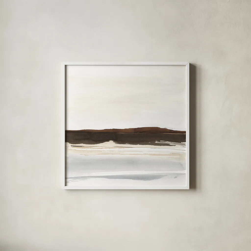 Neutral Dunes II by Chris Paschke. Shown in a crisp white glass frame for a clean and minimalist style. Available as an archival giclee rolled canvas, fine art paper, or poster print. SKU 78474a.