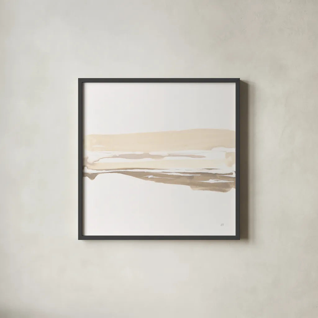 Neutral Horizon I by Chris Paschke. Shown in a sleek black glass frame for a contemporary gallery look. Available as an archival giclee rolled canvas, fine art paper, or poster print. SKU 92761a.