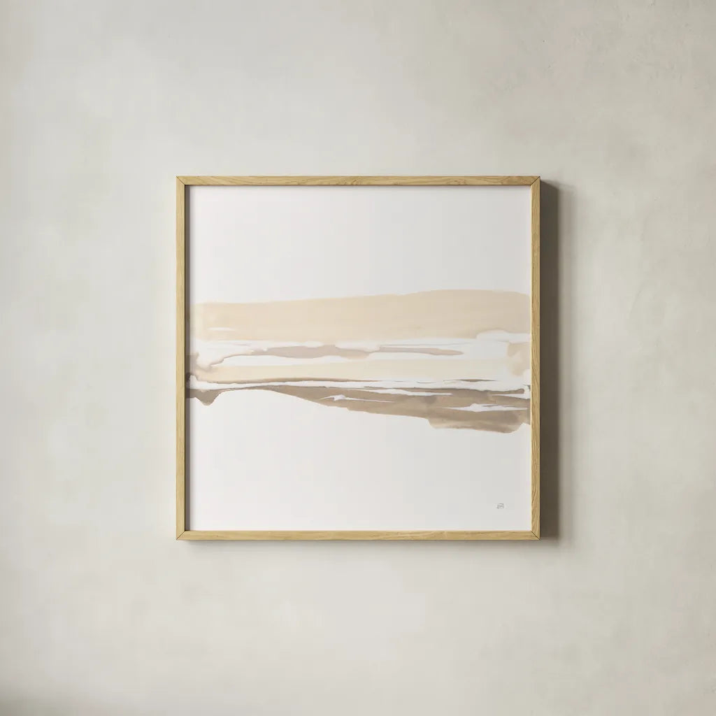 Neutral Horizon I by Chris Paschke. Shown in a natural wood glass frame for a timeless modern aesthetic. Available as an archival giclee rolled canvas, fine art paper, or poster print. SKU 92761a.